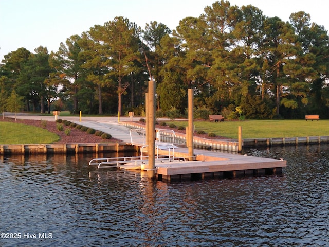 2019 Royal Pines Dr, New Bern, NC 28560 - dock featuring a water view and a lawn