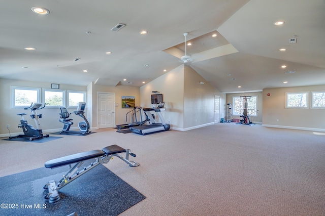 6003 Mount Carmel Parke, Wilmington, NC 28412 - workout area with carpet flooring, recessed lighting, baseboards, and lofted ceiling