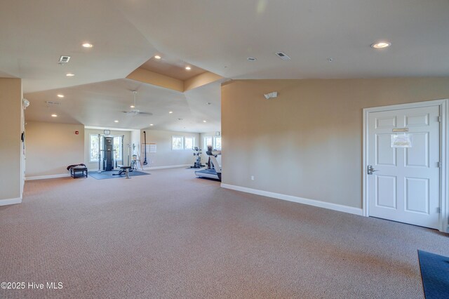 6003 Mount Carmel Parke, Wilmington, NC 28412 - exercise room featuring carpet, recessed lighting, baseboards, and ceiling fan