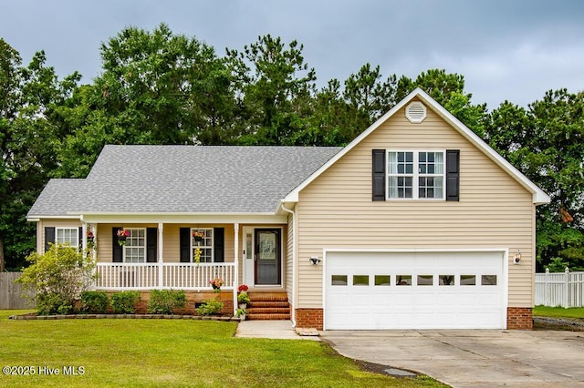 109 Hilda Dr, New Bern, NC 28562 - view of front of house with covered porch, an attached garage, concrete driveway, roof with shingles, and brick siding