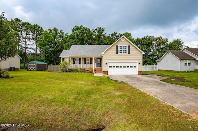 109 Hilda Dr, New Bern, NC 28562 - view of front facade featuring a porch, a shed, driveway, and a garage
