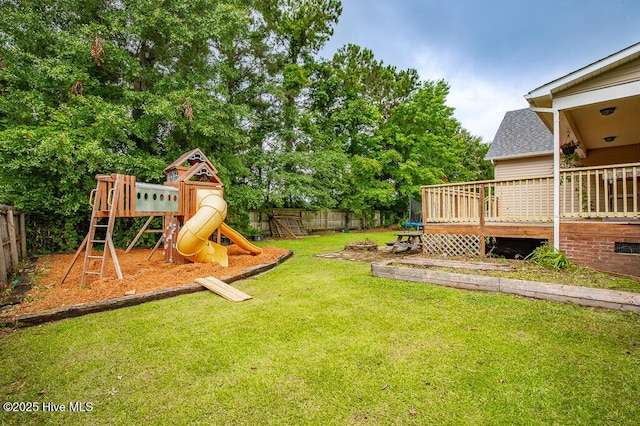 109 Hilda Dr, New Bern, NC 28562 - fenced yard with a playground and a wooden deck