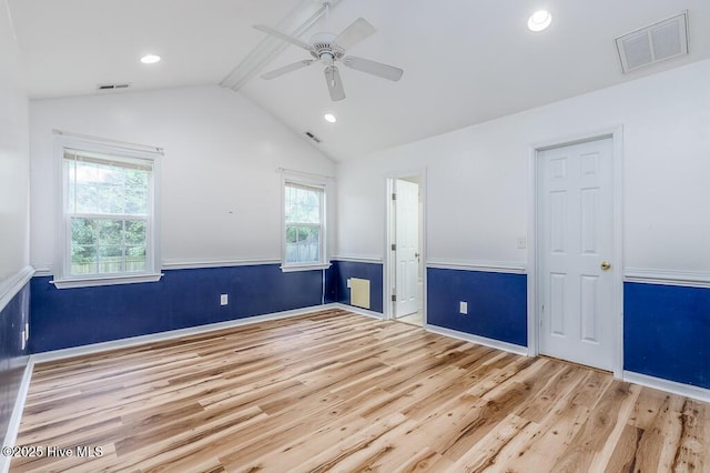 109 Hilda Dr, New Bern, NC 28562 - spare room featuring wood finished floors, ceiling fan, vaulted ceiling, and recessed lighting