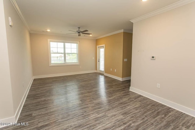 395 S Crow Creek Dr NW Unit 1615, Calabash, NC 28467 - empty room with ceiling fan, dark wood-type flooring, recessed lighting, baseboards, and crown molding
