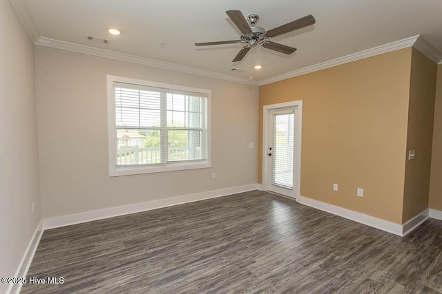 395 S Crow Creek Dr NW Unit 1615, Calabash, NC 28467 - unfurnished room with dark wood finished floors, crown molding, baseboards, a ceiling fan, and recessed lighting