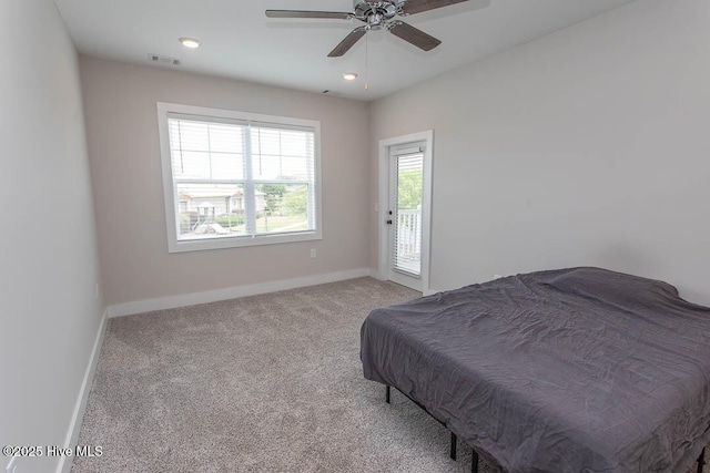 395 S Crow Creek Dr NW Unit 1615, Calabash, NC 28467 - bedroom featuring carpet flooring, access to exterior, baseboards, ceiling fan, and recessed lighting