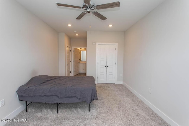 395 S Crow Creek Dr NW Unit 1615, Calabash, NC 28467 - carpeted bedroom featuring recessed lighting, baseboards, a closet, connected bathroom, and ceiling fan
