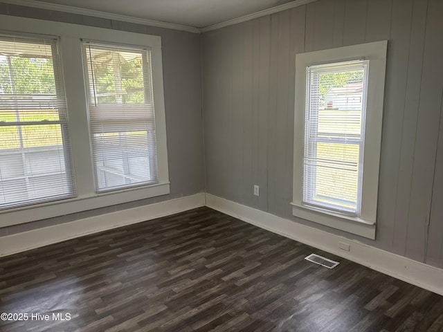 119 Alert Cable Rd, Dudley, NC 28333 - unfurnished room with crown molding, baseboards, dark wood-style flooring, and plenty of natural light