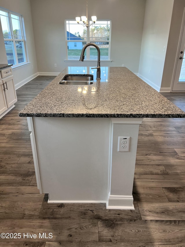 5046 Holly Hill Ct Lot 23, Battleboro, NC 27809 - kitchen featuring a sink, dark wood-style flooring, and dark stone counters