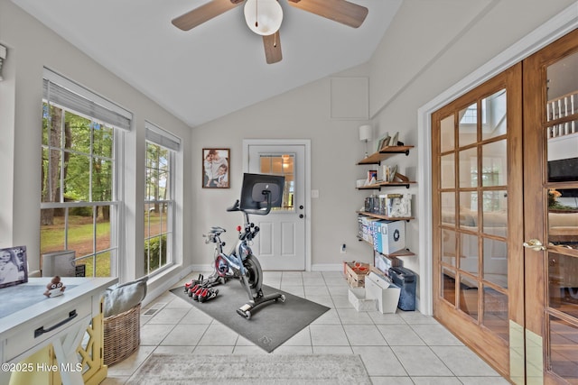 4967 E NC-24 Hwy, Beulaville, NC 28518 - workout room with ceiling fan, lofted ceiling, and light tile patterned flooring