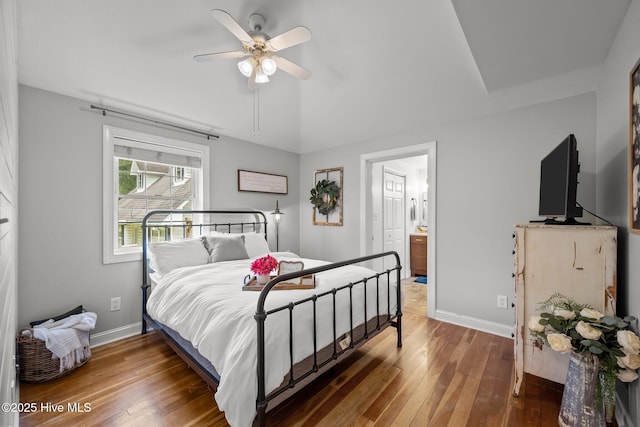 4967 E NC-24 Hwy, Beulaville, NC 28518 - bedroom with hardwood / wood-style floors, baseboards, a ceiling fan, and ensuite bathroom