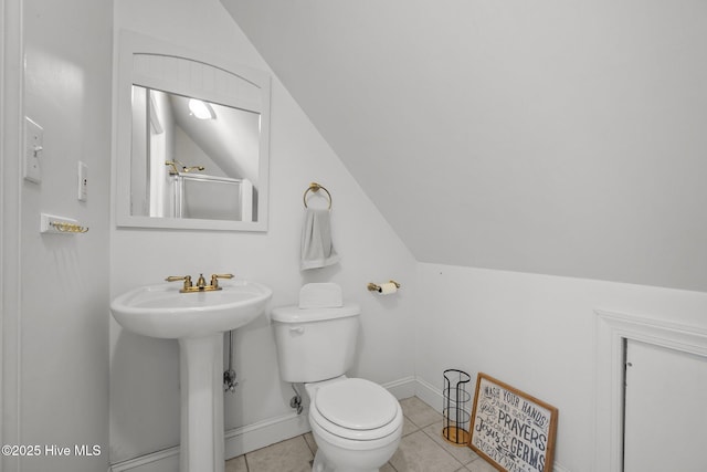 4967 E NC-24 Hwy, Beulaville, NC 28518 - full bath with toilet, lofted ceiling, tile patterned flooring, baseboards, and a sink