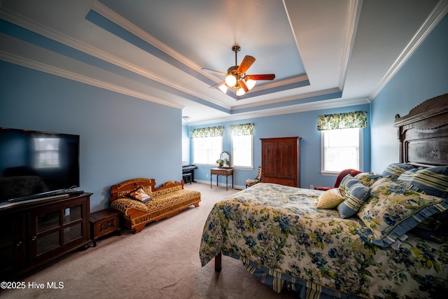 3804 Wyattwood Dr N, Wilson, NC 27896 - bedroom with carpet flooring, a raised ceiling, crown molding, and ceiling fan