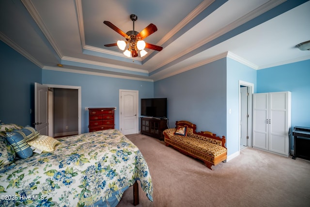 3804 Wyattwood Dr N, Wilson, NC 27896 - bedroom with a tray ceiling, carpet floors, crown molding, and ceiling fan