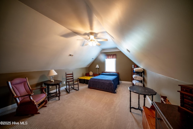 3804 Wyattwood Dr N, Wilson, NC 27896 - bedroom featuring light colored carpet, lofted ceiling, baseboards, and ceiling fan