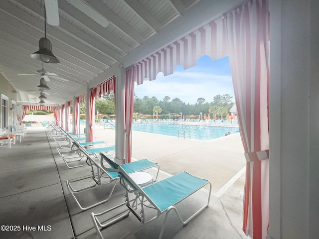 2968 Hatchers Run, Leland, NC 28451 - view of patio / terrace featuring a community pool and a ceiling fan
