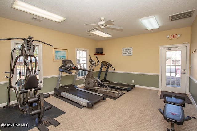 786 Wild Oak Ln NW, Calabash, NC 28467 - workout room featuring a textured ceiling and ceiling fan