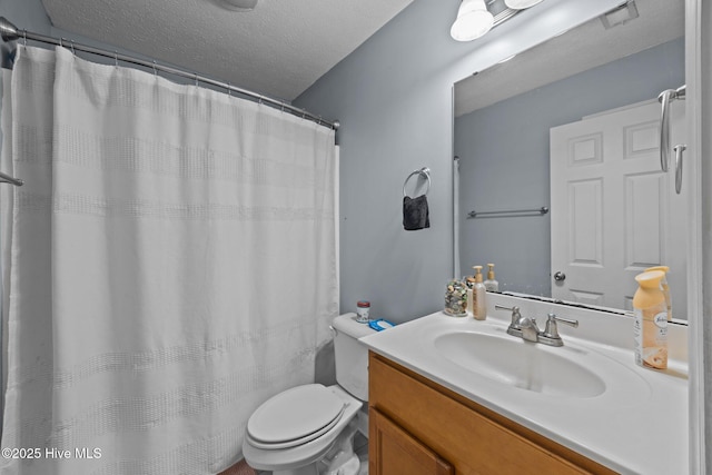 3106 John Willis Rd, New Bern, NC 28562 - full bath featuring a textured ceiling, vanity, toilet, and a shower with curtain