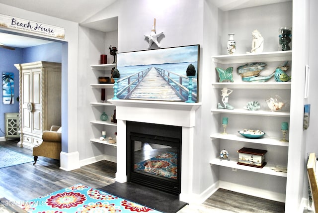 1335 Arbor Ridge Way, Leland, NC 28451 - detailed view of wood finished floors, a glass covered fireplace, and baseboards