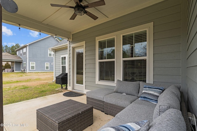 264 Bibey Rd, Carthage, NC 28327 - view of patio / terrace with an outdoor hangout area, ceiling fan, and grilling area