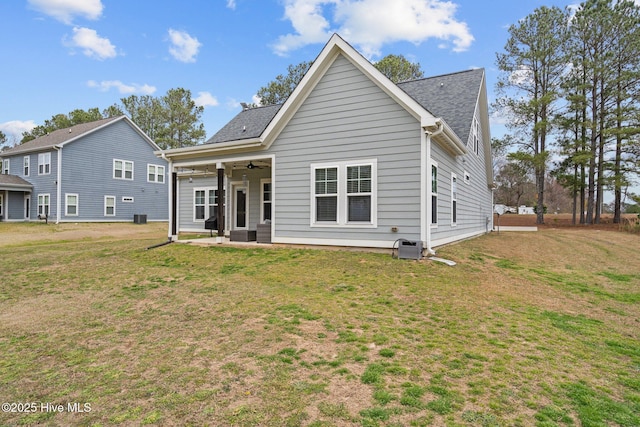 264 Bibey Rd, Carthage, NC 28327 - back of property with ceiling fan, a lawn, a patio, and roof with shingles