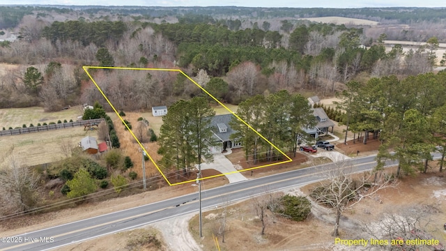 264 Bibey Rd, Carthage, NC 28327 - aerial view of property's location with property boundaries highlighted and a heavily wooded area