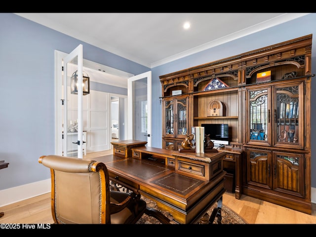 1012 Midnight Channel Rd, Wilmington, NC 28403 - office area with light wood-style floors, ornamental molding, and french doors