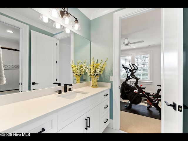1012 Midnight Channel Rd, Wilmington, NC 28403 - full bathroom featuring vanity, a ceiling fan, and a shower