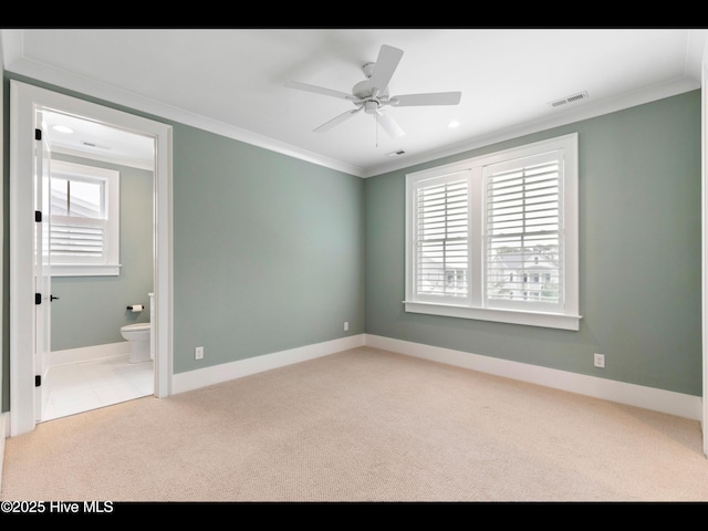 1012 Midnight Channel Rd, Wilmington, NC 28403 - unfurnished room featuring carpet flooring, ornamental molding, ceiling fan, baseboards, and recessed lighting