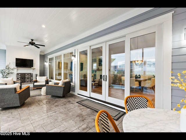 1012 Midnight Channel Rd, Wilmington, NC 28403 - view of patio / terrace featuring french doors, an outdoor living space, a ceiling fan, and outdoor dining space