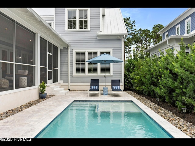 1012 Midnight Channel Rd, Wilmington, NC 28403 - outdoor pool with a patio, entry steps, and a sunroom
