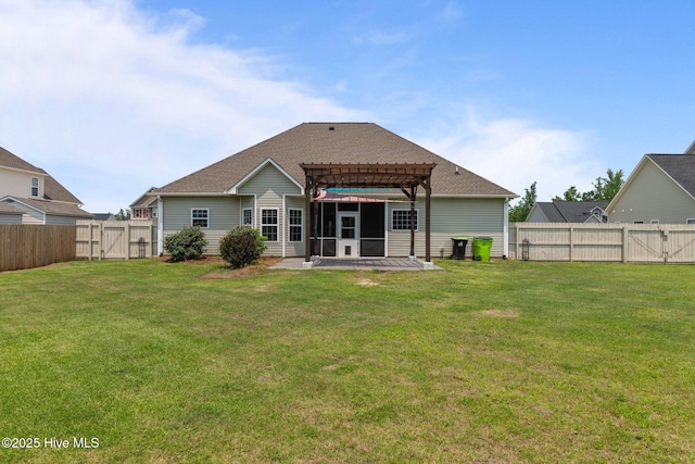 1006 Kingfish Way, New Bern, NC 28562 - back of house with a gate, a pergola, a patio area, and roof with shingles