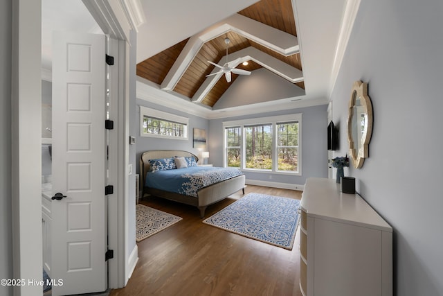 2570 Sugar Maple Ct, Southport, NC 28461 - bedroom with wood ceiling, wood finished floors, and a ceiling fan