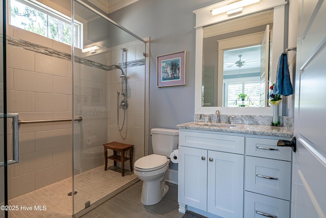 2570 Sugar Maple Ct, Southport, NC 28461 - bathroom featuring a shower stall, vanity, and plenty of natural light