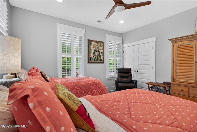 9294 Murphy Way SW, Calabash, NC 28467 - bedroom featuring recessed lighting, a ceiling fan, and a closet