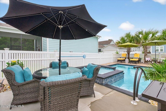 9294 Murphy Way SW, Calabash, NC 28467 - view of pool with a fenced backyard, a patio area, a pool with connected hot tub, and outdoor dining space