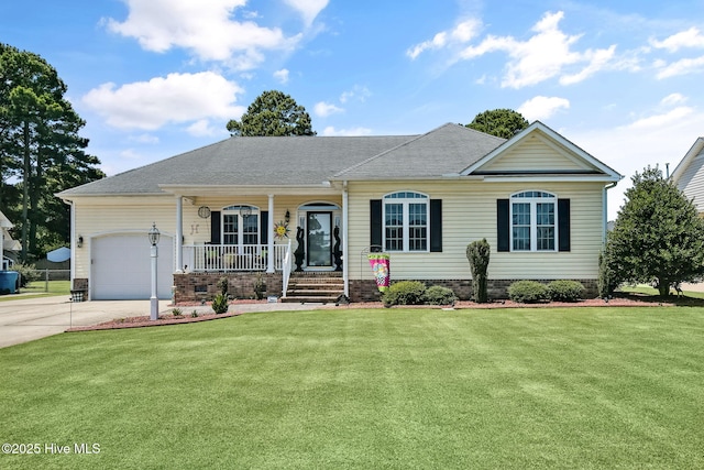 2911 Ridge Rd NW, Wilson, NC 27896 - view of front facade featuring concrete driveway, covered porch, a garage, and a front yard