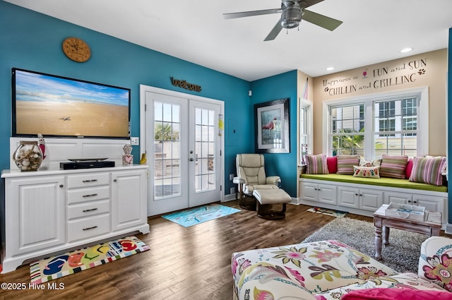 2911 Ridge Rd NW, Wilson, NC 27896 - living room with french doors, wood finished floors, ceiling fan, and recessed lighting
