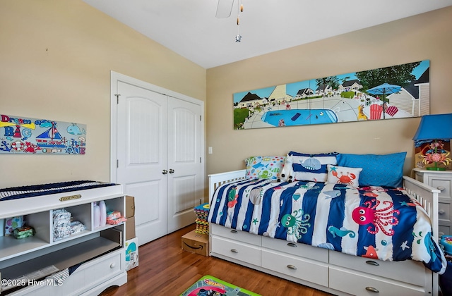 2911 Ridge Rd NW, Wilson, NC 27896 - bedroom featuring a closet, wood finished floors, and a ceiling fan