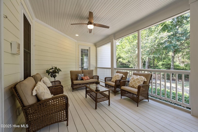 103 Low Country Ct, Hampstead, NC 28443 - sunroom with a ceiling fan, an outdoor hangout area, and healthy amount of natural light