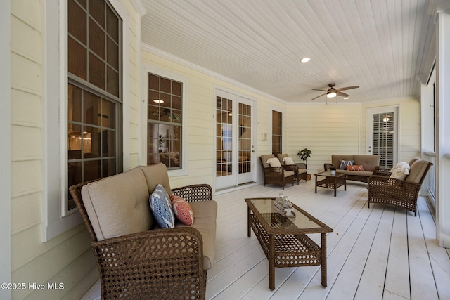 103 Low Country Ct, Hampstead, NC 28443 - wooden terrace featuring ceiling fan and outdoor lounge area