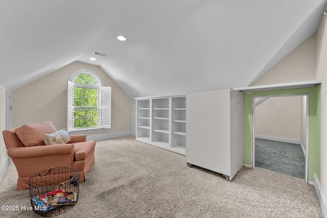 103 Low Country Ct, Hampstead, NC 28443 - sitting room with lofted ceiling, carpet flooring, baseboards, and recessed lighting