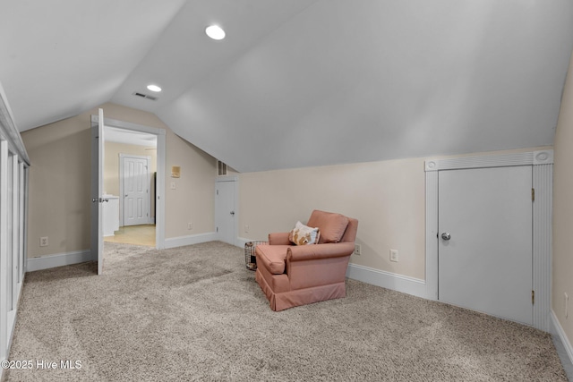 103 Low Country Ct, Hampstead, NC 28443 - living area featuring carpet, vaulted ceiling, baseboards, and recessed lighting