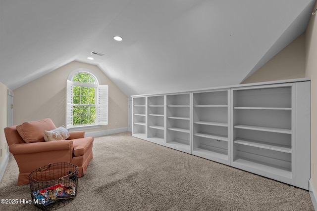 103 Low Country Ct, Hampstead, NC 28443 - sitting room with lofted ceiling, carpet flooring, baseboards, and recessed lighting