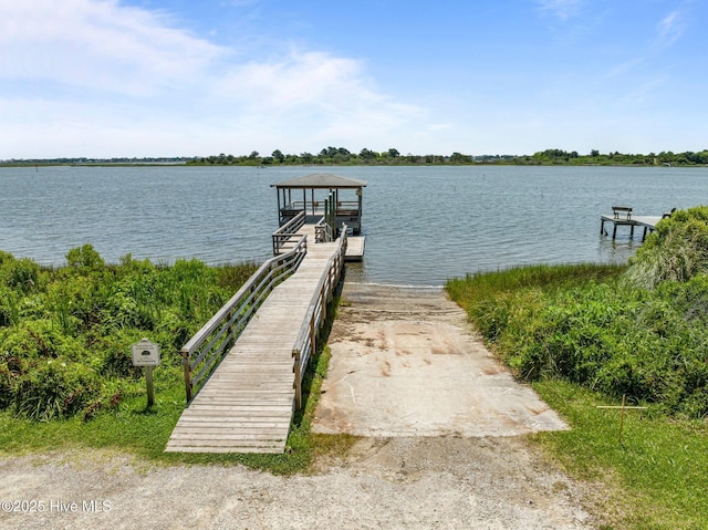 103 Low Country Ct, Hampstead, NC 28443 - dock with a boat ramp, a water view, and a gazebo