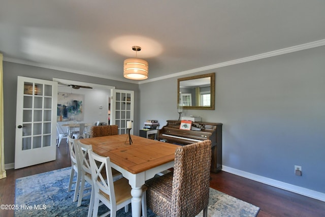 114 Lansdowne Rd, Wilmington, NC 28409 - dining space featuring french doors, ornamental molding, baseboards, and wood finished floors