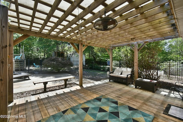 114 Lansdowne Rd, Wilmington, NC 28409 - fenced backyard featuring a wooden deck and a pergola