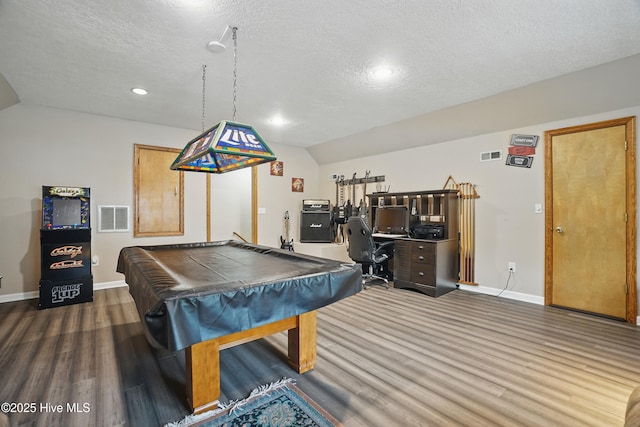145 N Point Blvd, Moyock, NC 27958 - rec room featuring wood finished floors, a textured ceiling, billiards, vaulted ceiling, and recessed lighting