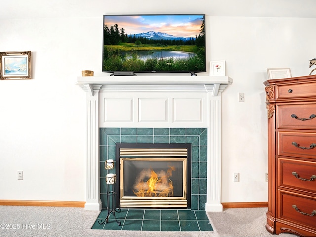 145 N Point Blvd, Moyock, NC 27958 - detailed view of a fireplace, carpet flooring, and baseboards