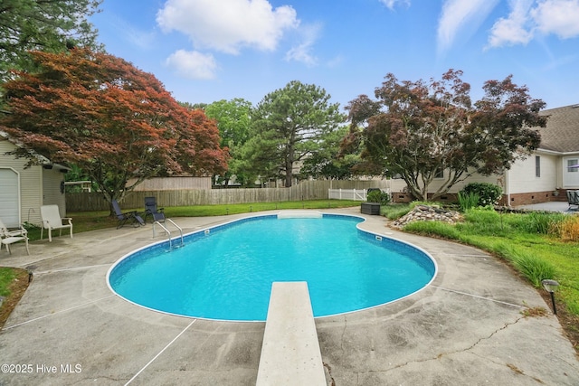 145 N Point Blvd, Moyock, NC 27958 - view of swimming pool with a patio, a fenced backyard, and a diving board